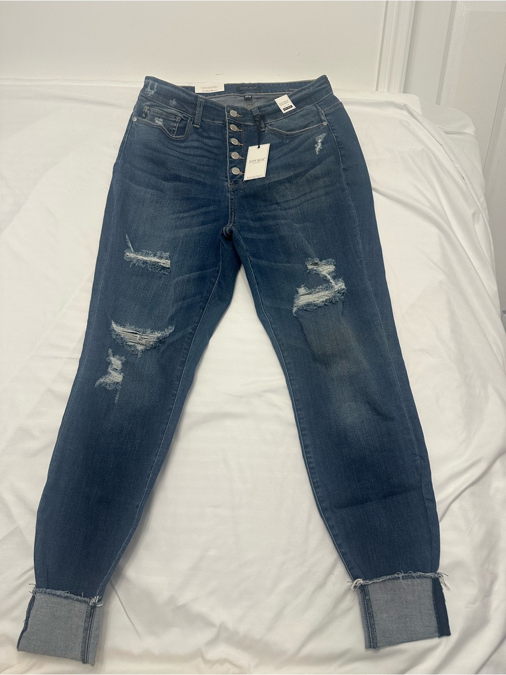 Judy Blue Women’s 14W High Waist Skinny Jeans Button Fly Distressed NWT - Picture 1 of 7